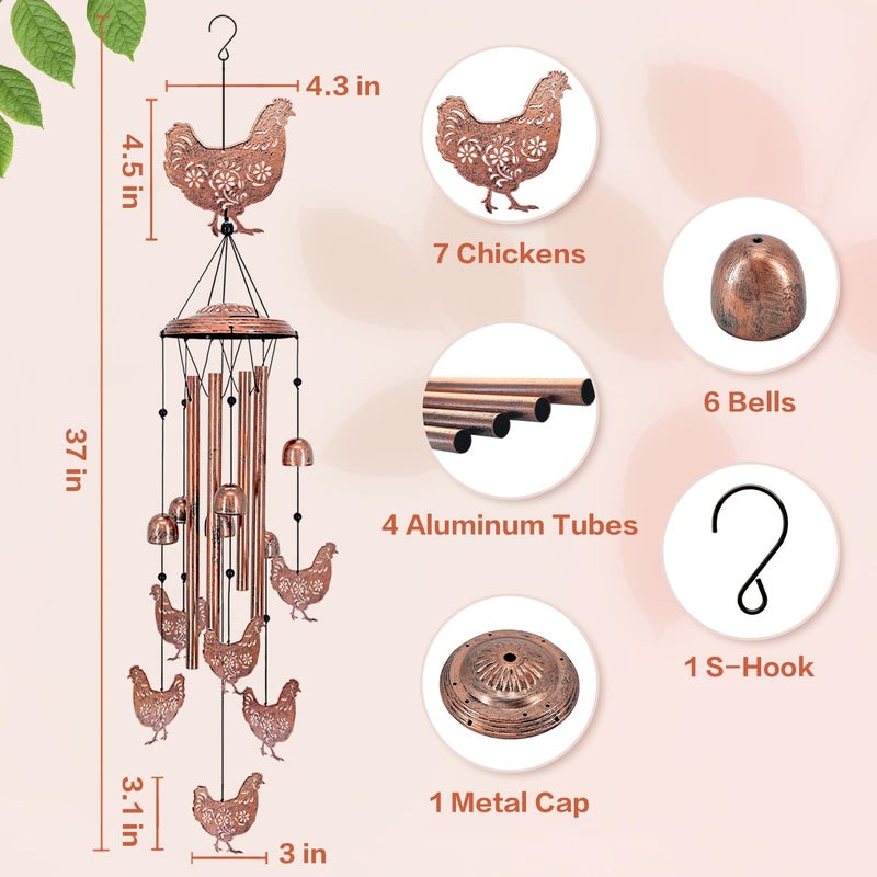 EZTZEN Christmas Gifts for Women Chicken Wind Chimes for Outside,Chicken for Women/Men/Sympathy/Memorial /Birthday Festival Metal windchimes outdoors/Indoors,patio ,Garden Decor,Home,Yard - Image 4
